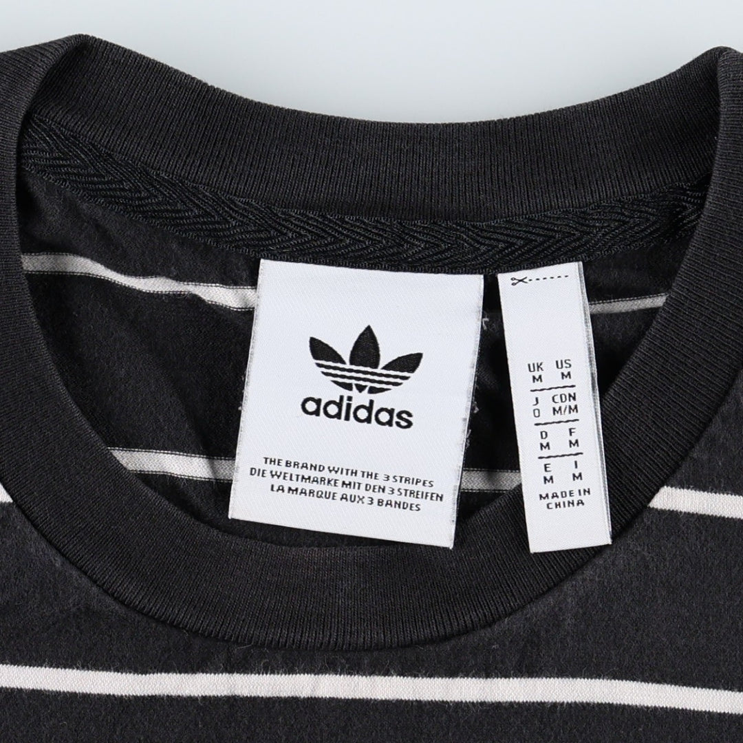 Adidas striped pattern logo t-shirt, men's size M (approx.) cotton black type Vintage Second Hand