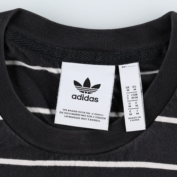 Adidas striped pattern logo t-shirt, men's size M (approx.) cotton black type Vintage Second Hand