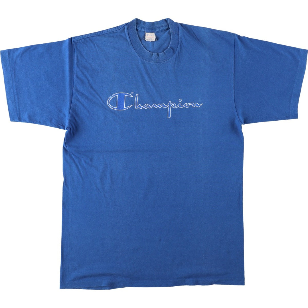 80'S Champion logo print t-shirt, men's size XL equivalent, vintage. cotton blue type Vintage Second Hand