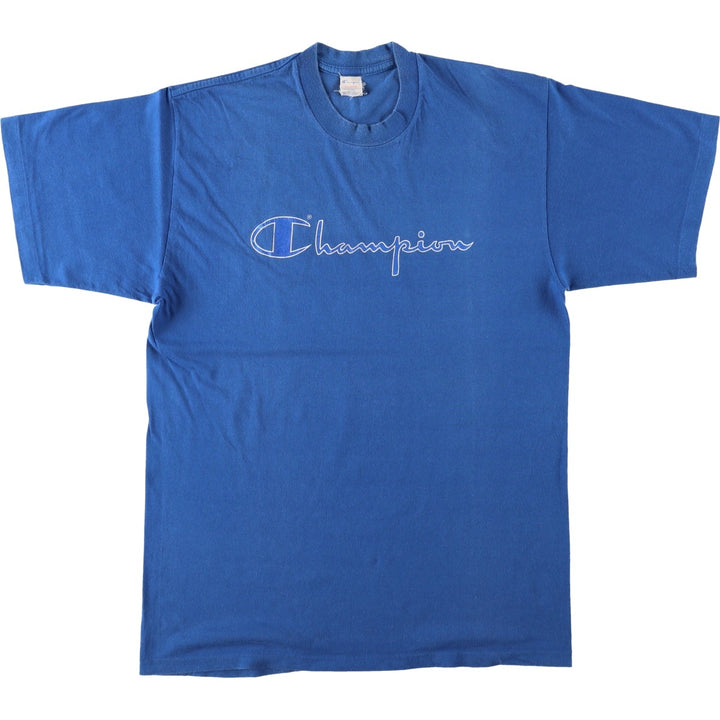 80'S Champion logo print t-shirt, men's size XL equivalent, vintage. cotton blue type Vintage Second Hand