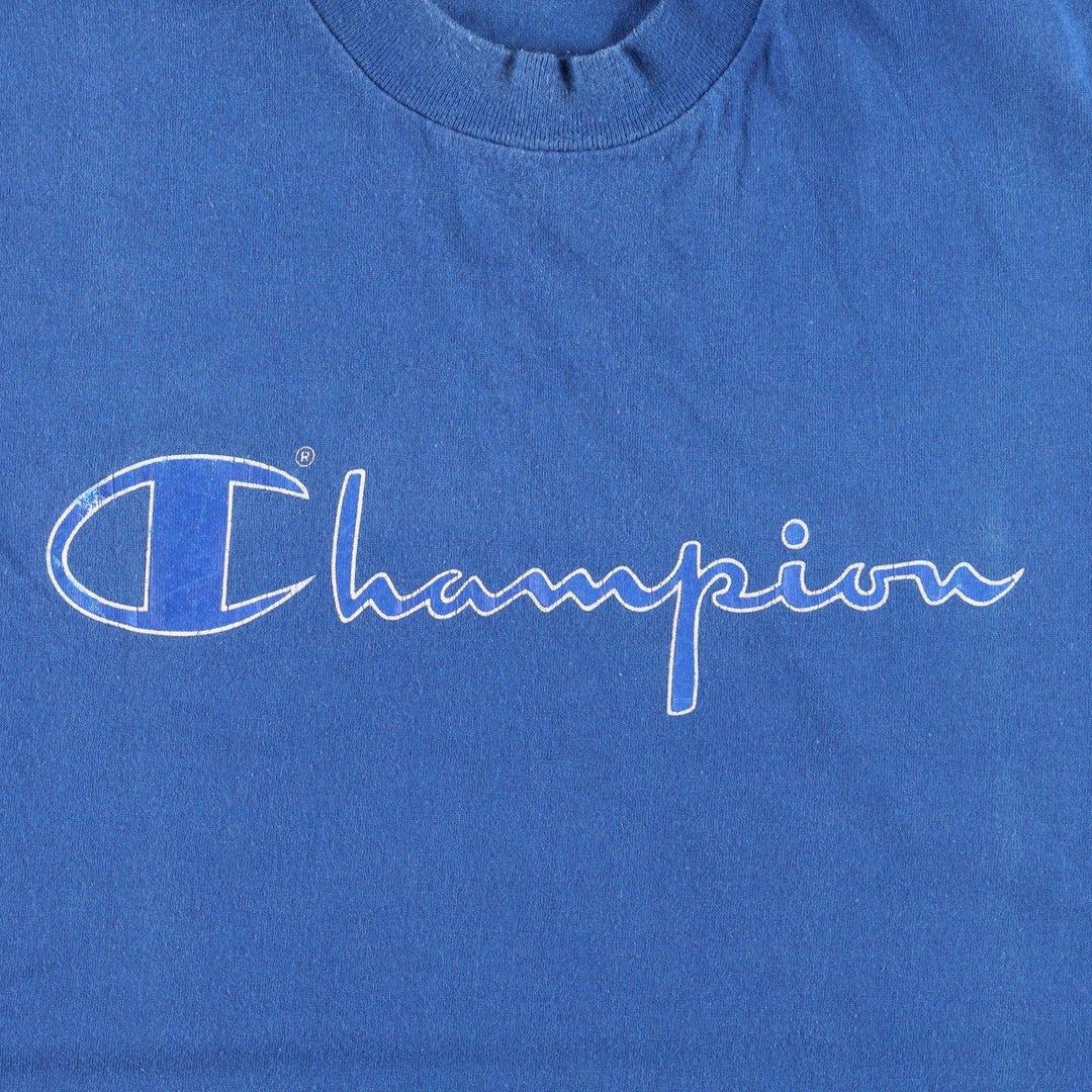80'S Champion logo print t-shirt, men's size XL equivalent, vintage. cotton blue type Vintage Second Hand