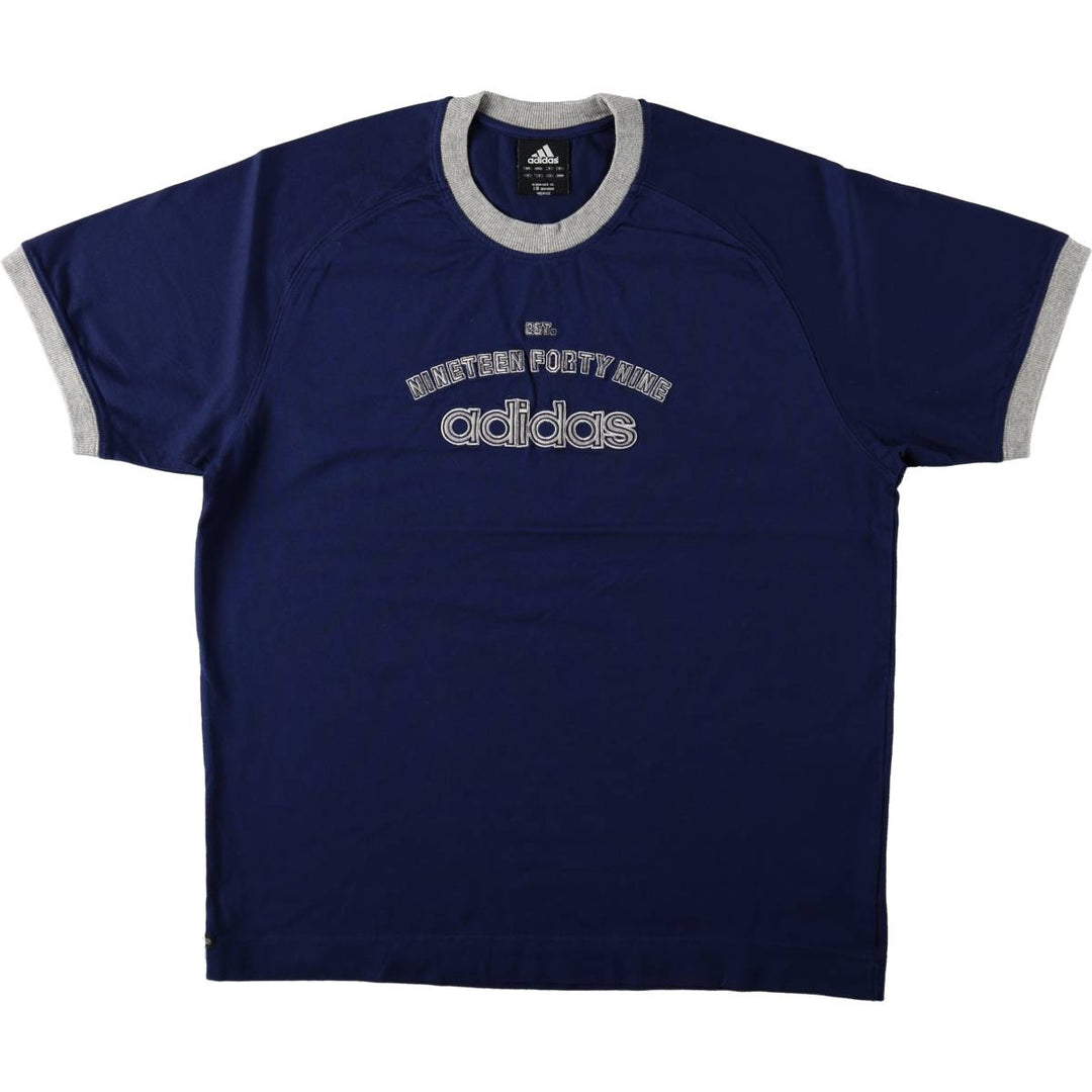 Adidas logo embroidered ringer t-shirt, made in China, men's size XL. cotton navy blue type Vintage Second Hand