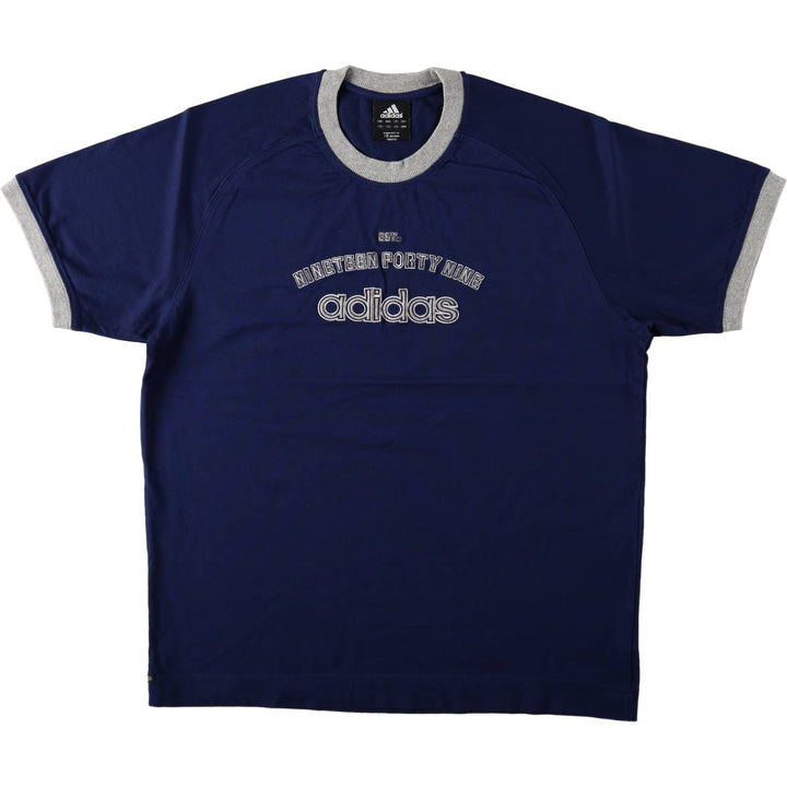 Adidas logo embroidered ringer t-shirt, made in China, men's size XL. cotton navy blue type Vintage Second Hand