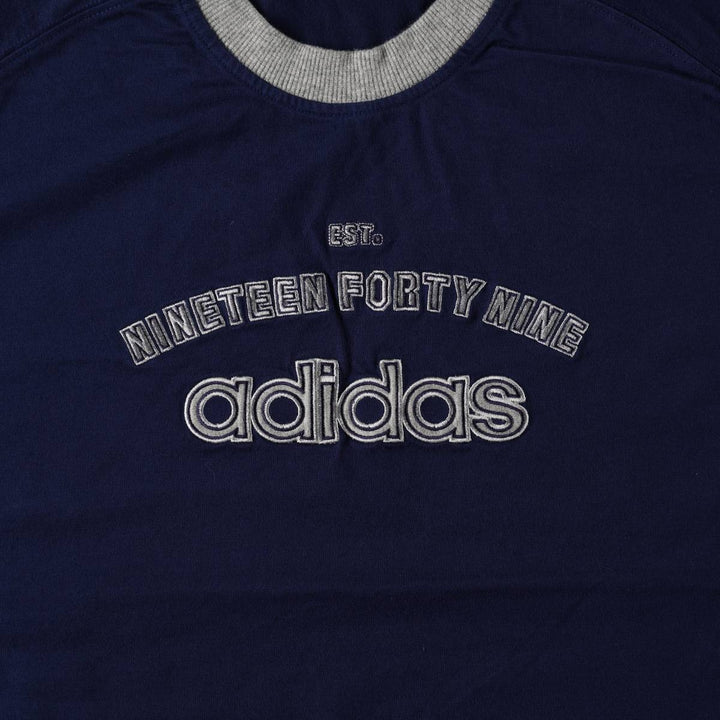 Adidas logo embroidered ringer t-shirt, made in China, men's size XL. cotton navy blue type Vintage Second Hand