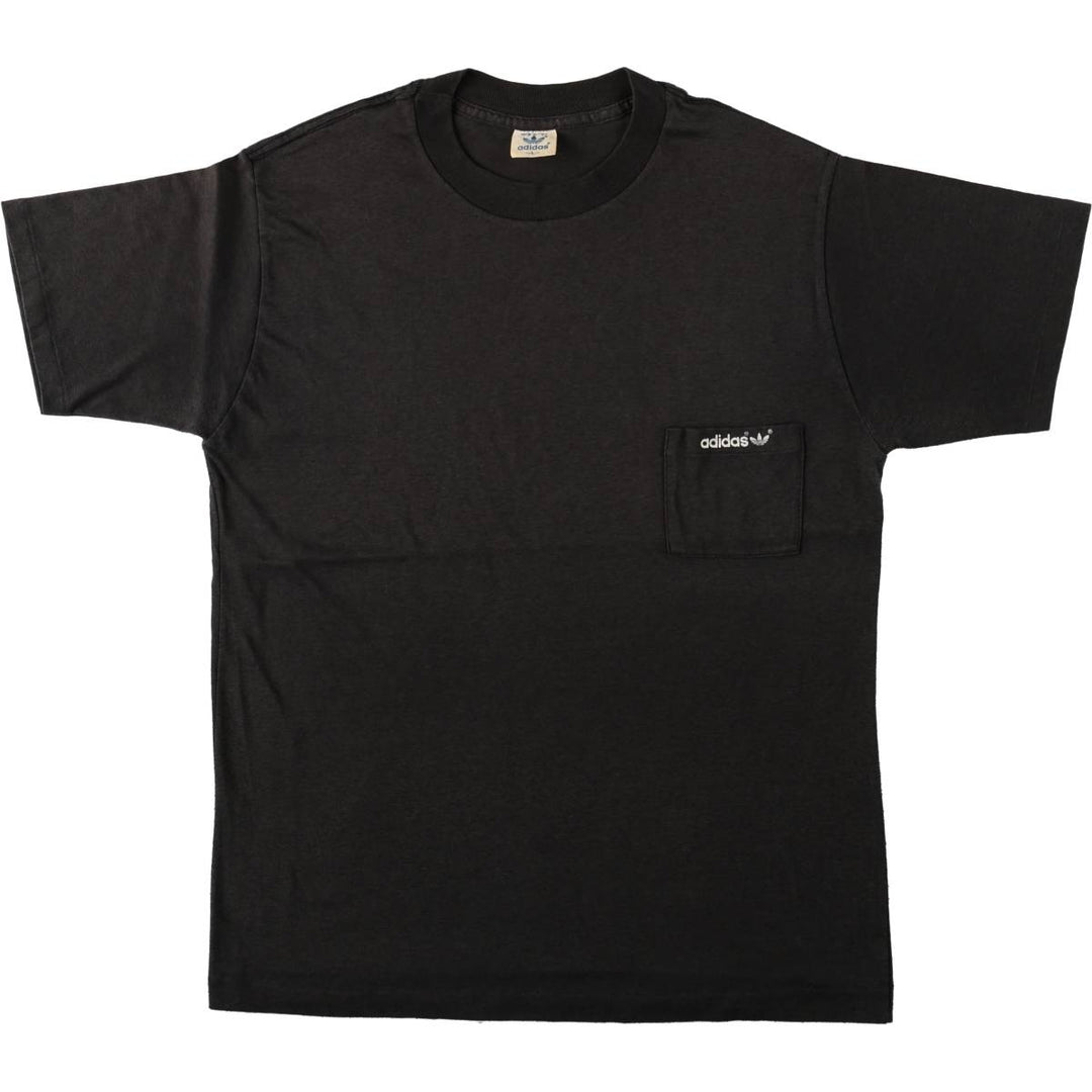 80'S Adidas logo print t-shirt, made in USA, men's size L equivalent, vintage. polyester black type Vintage Second Hand