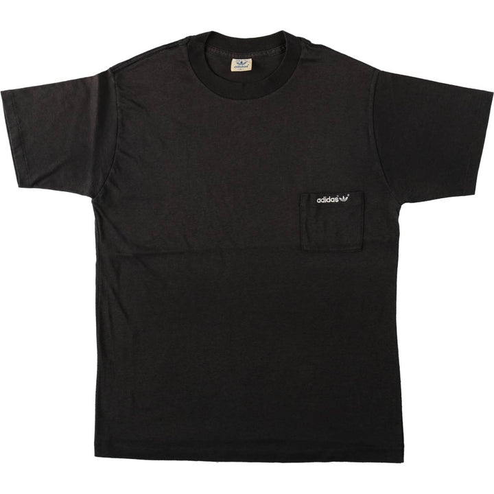80'S Adidas logo print t-shirt, made in USA, men's size L equivalent, vintage. polyester black type Vintage Second Hand