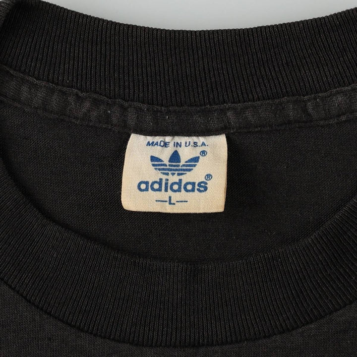 80'S Adidas logo print t-shirt, made in USA, men's size L equivalent, vintage. polyester black type Vintage Second Hand