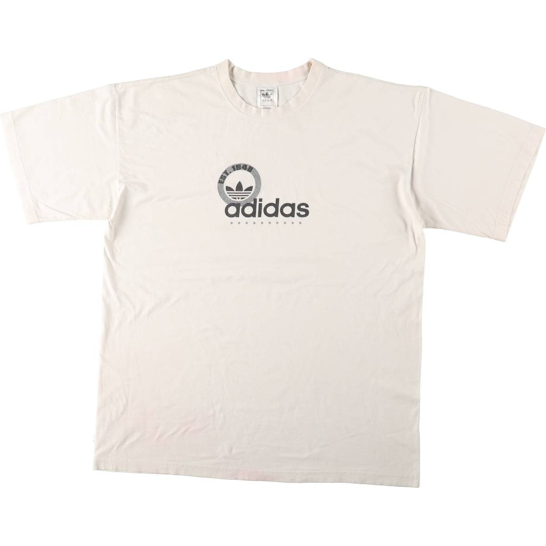 Adidas logo print T-shirt, men's XL size cotton white type Vintage Second Hand