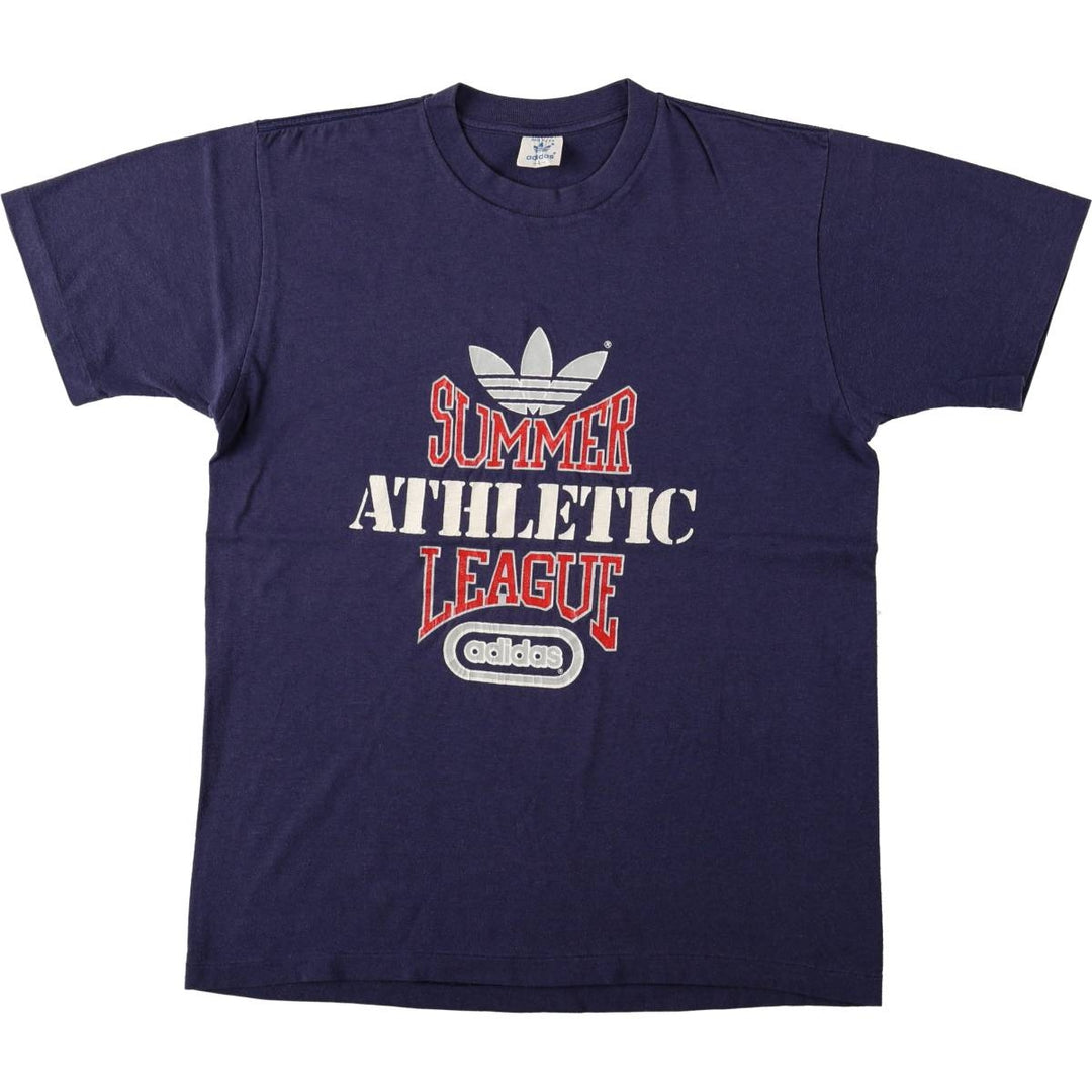 70s-80'S Adidas Trefoil Logo Print T-Shirt, Made in USA, Men's Size L (approx.), Vintage polyester navy blue type Vintage Second Hand