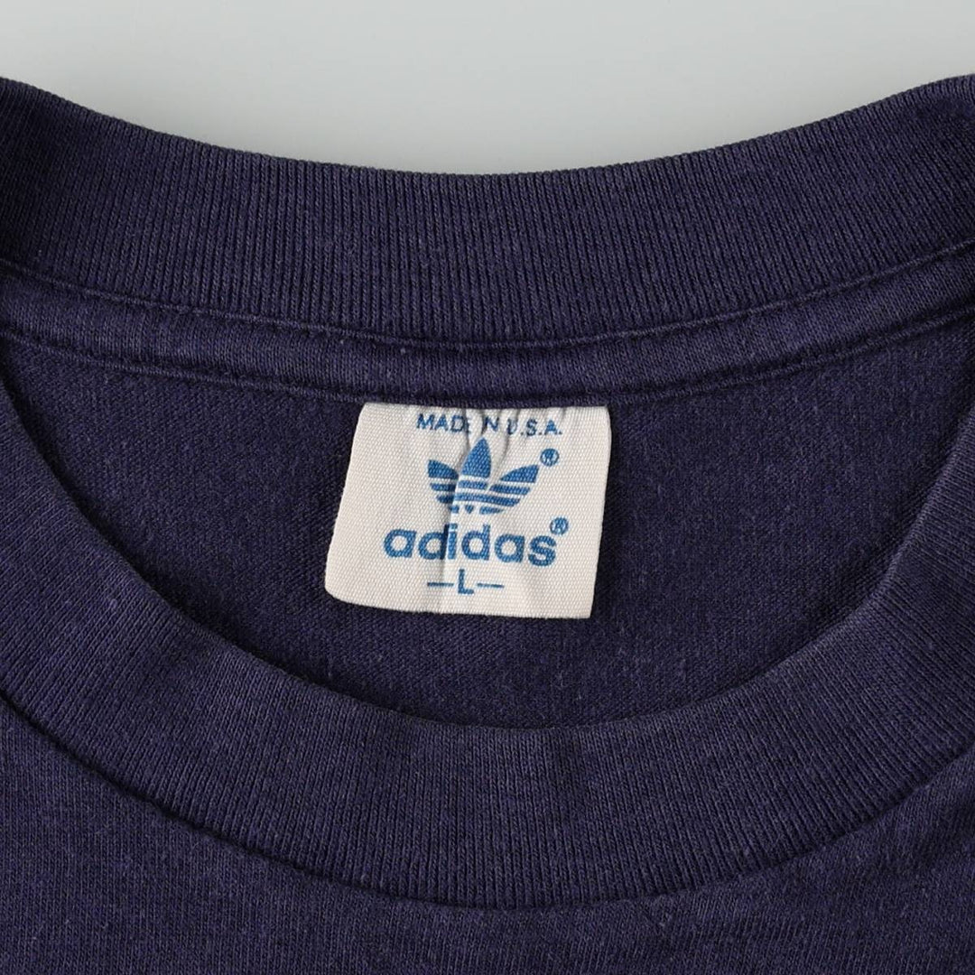 70s-80'S Adidas Trefoil Logo Print T-Shirt, Made in USA, Men's Size L (approx.), Vintage polyester navy blue type Vintage Second Hand