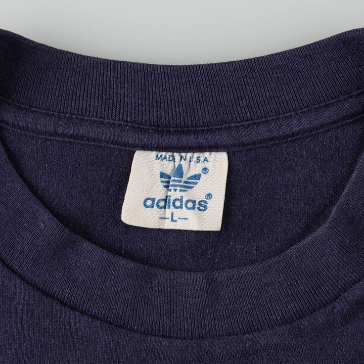 70s-80'S Adidas Trefoil Logo Print T-Shirt, Made in USA, Men's Size L (approx.), Vintage polyester navy blue type Vintage Second Hand