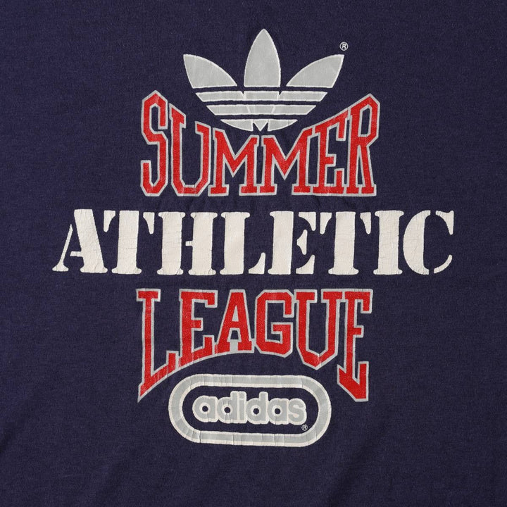 70s-80'S Adidas Trefoil Logo Print T-Shirt, Made in USA, Men's Size L (approx.), Vintage polyester navy blue type Vintage Second Hand