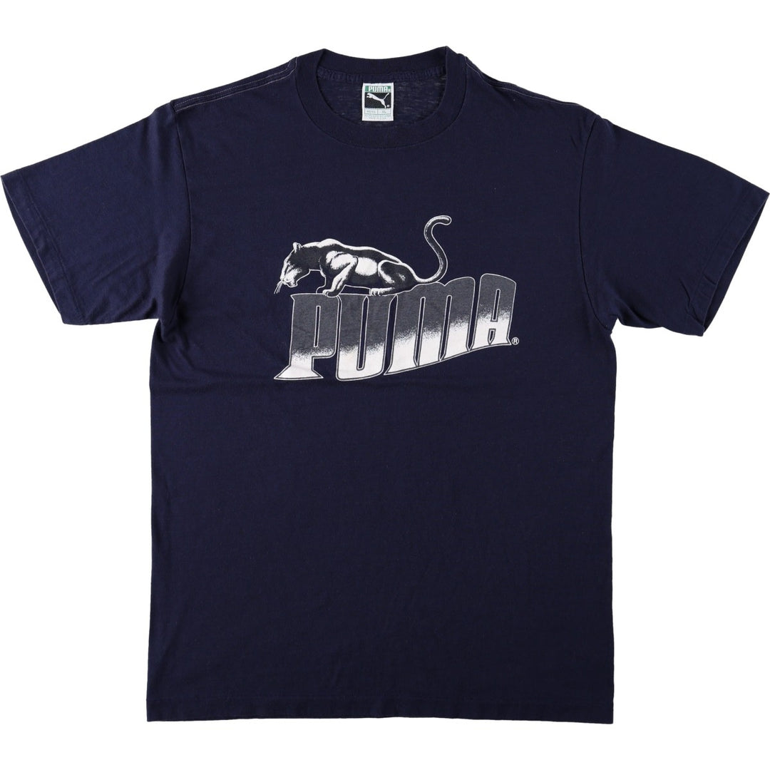 90'S Puma logo print t-shirt, made in USA, men's size XL equivalent, vintage. cotton navy blue type Vintage Second Hand