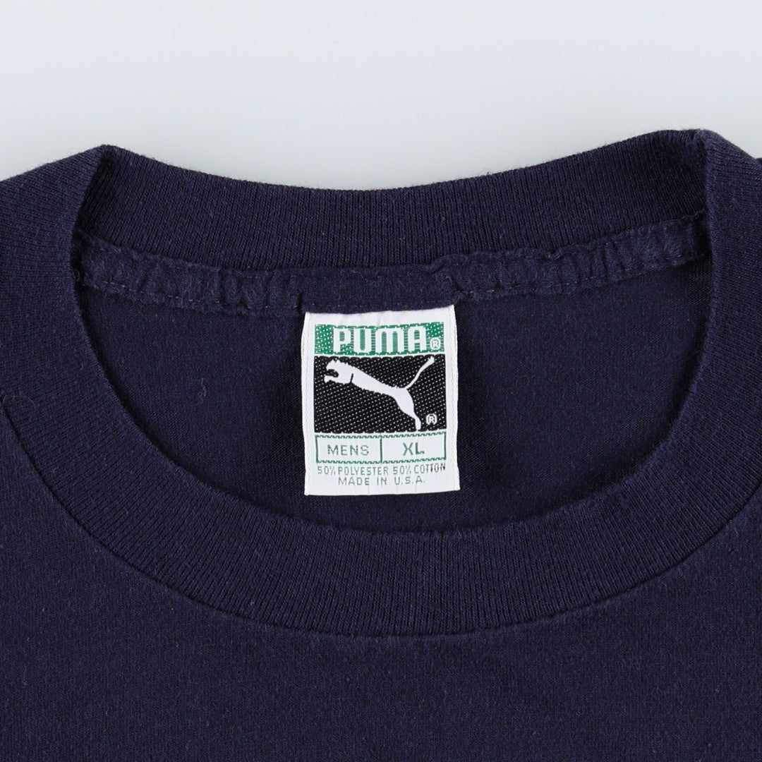 90'S Puma logo print t-shirt, made in USA, men's size XL equivalent, vintage. cotton navy blue type Vintage Second Hand