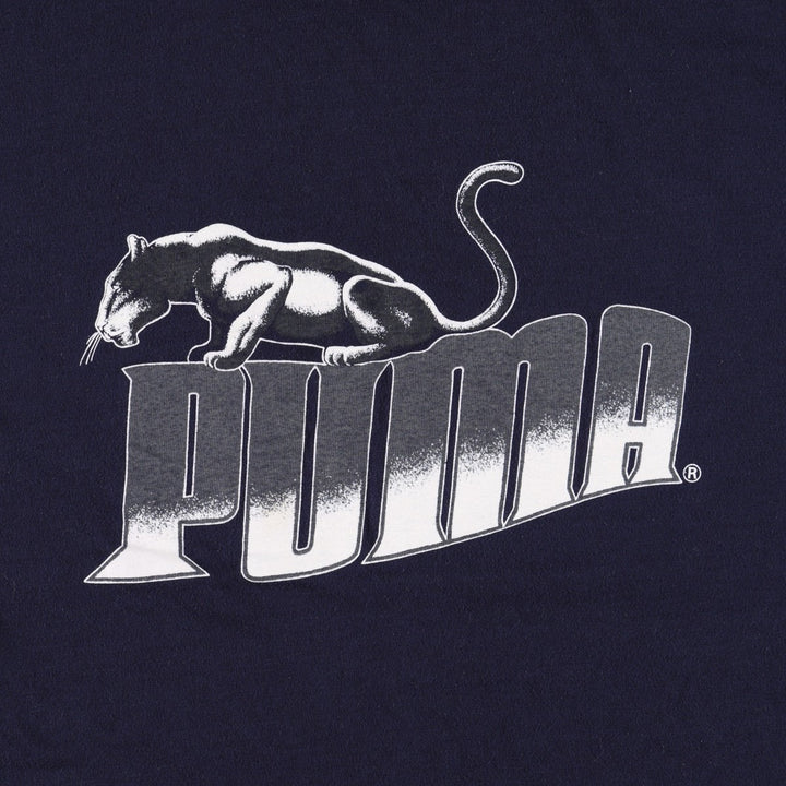 90'S Puma logo print t-shirt, made in USA, men's size XL equivalent, vintage. cotton navy blue type Vintage Second Hand