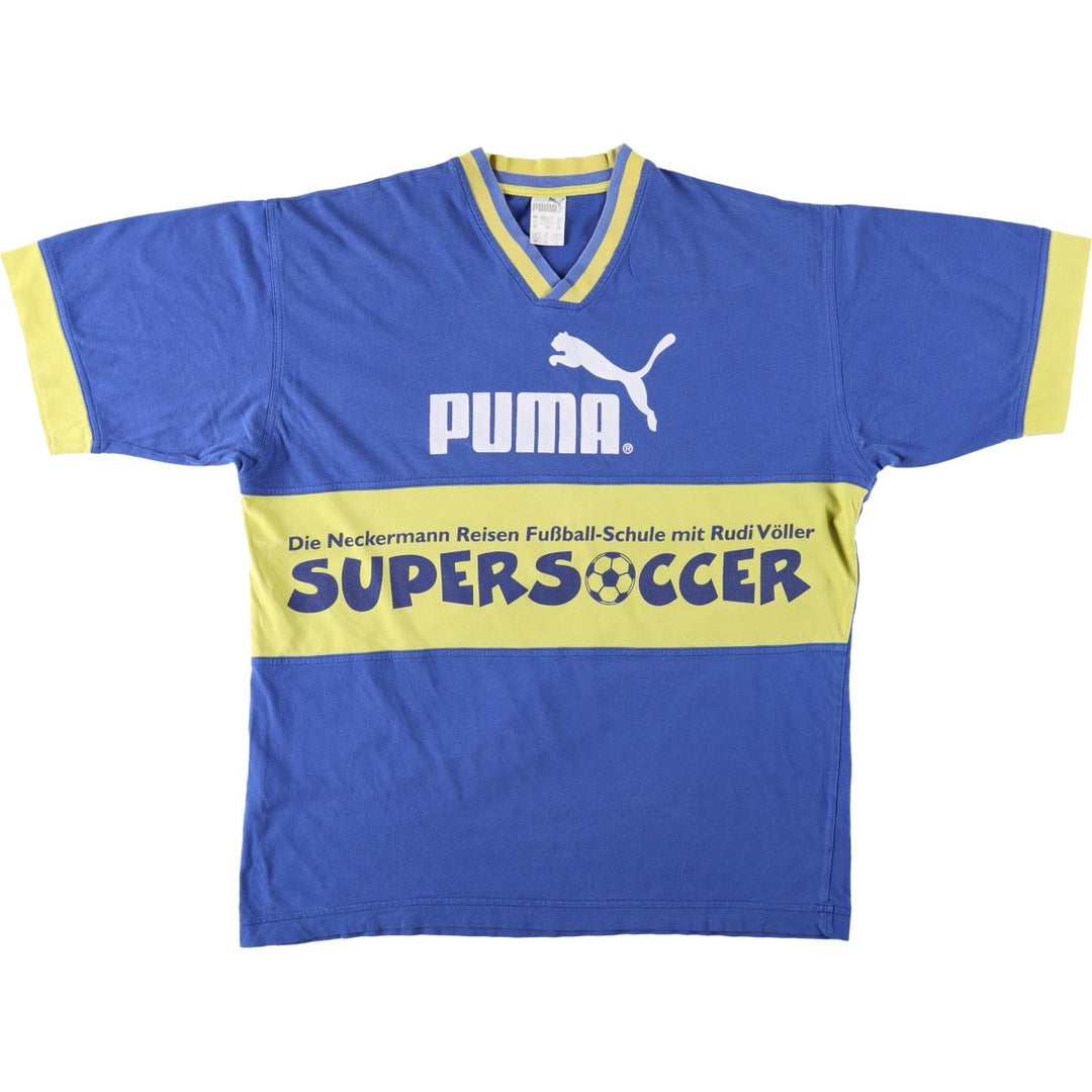 90'S Puma logo t-shirt, men's size M equivalent, vintage. cotton blue type Vintage Second Hand