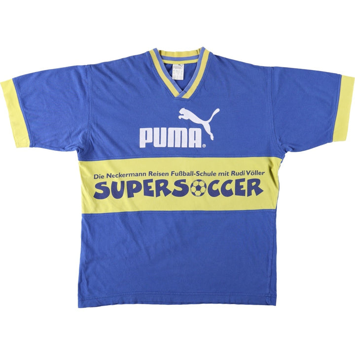 90'S Puma logo t-shirt, men's size M equivalent, vintage. cotton blue type Vintage Second Hand