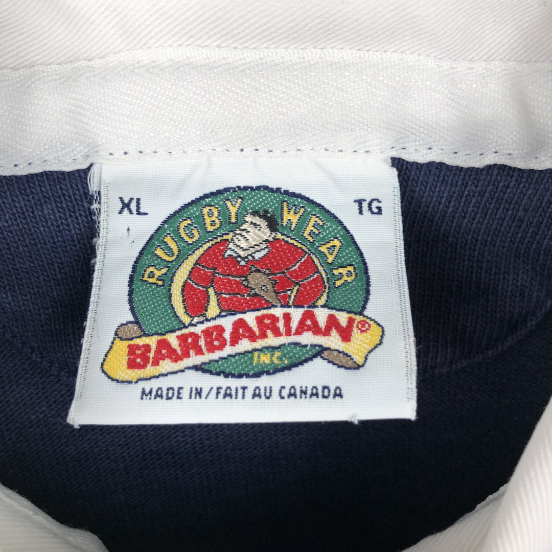 BARBARIAN Long Sleeve Rugby Shirt Made in Canada Men's XL cotton navy blue type Vintage Second Hand