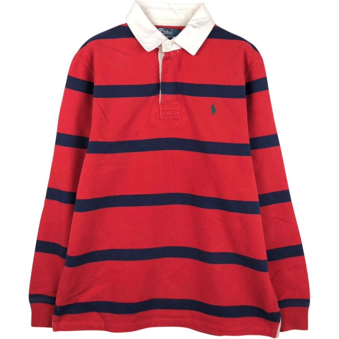 Ralph Lauren POLO by Ralph Lauren Striped Pattern Long Sleeve Rugby Shirt Men's Size L cotton red type Vintage Second Hand