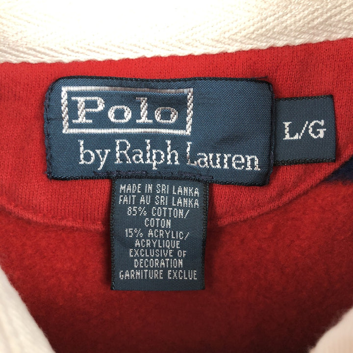 Ralph Lauren POLO by Ralph Lauren Striped Pattern Long Sleeve Rugby Shirt Men's Size L cotton red type Vintage Second Hand