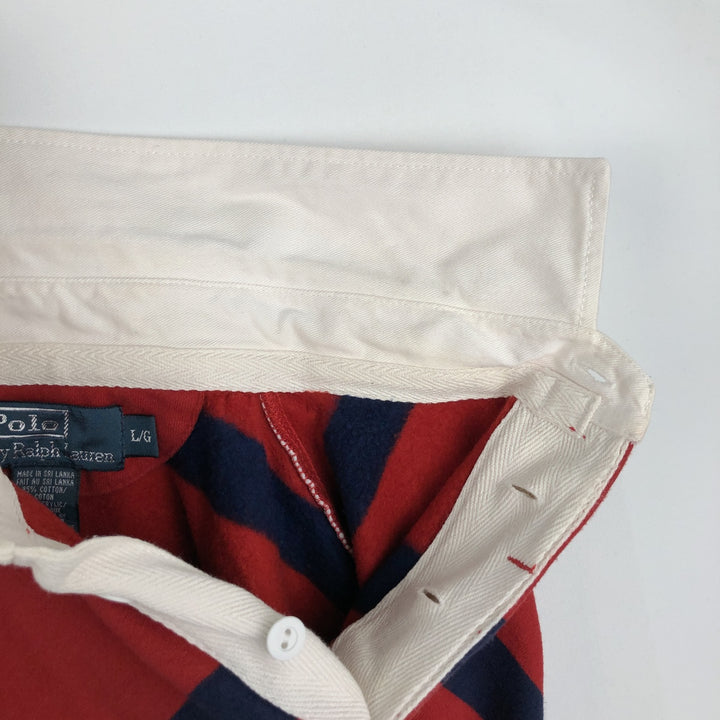 Ralph Lauren POLO by Ralph Lauren Striped Pattern Long Sleeve Rugby Shirt Men's Size L cotton red type Vintage Second Hand