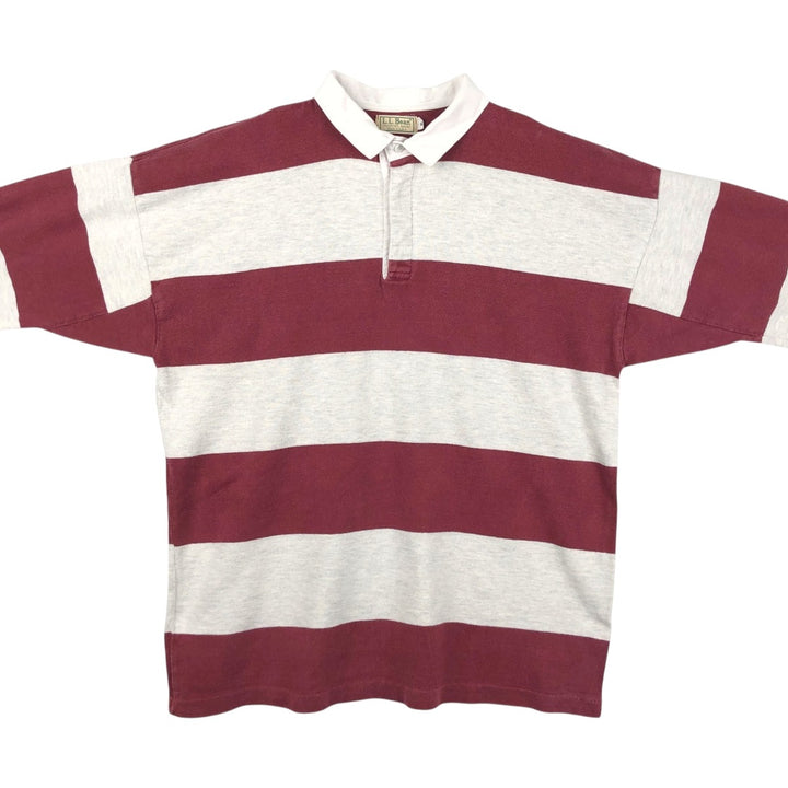 80'S LLBean Border Pattern Long Sleeve Rugby Shirt Made in USA Men's XL Vintage unclear white type Vintage Second Hand