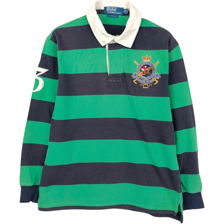 Ralph Lauren POLO by Ralph Lauren CUSTOM FIT Border Pattern Long Sleeve Rugby Shirt Men's M cotton Emerald green Vintage Second Hand