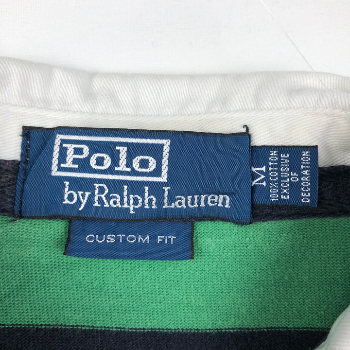 Ralph Lauren POLO by Ralph Lauren CUSTOM FIT Border Pattern Long Sleeve Rugby Shirt Men's M cotton Emerald green Vintage Second Hand