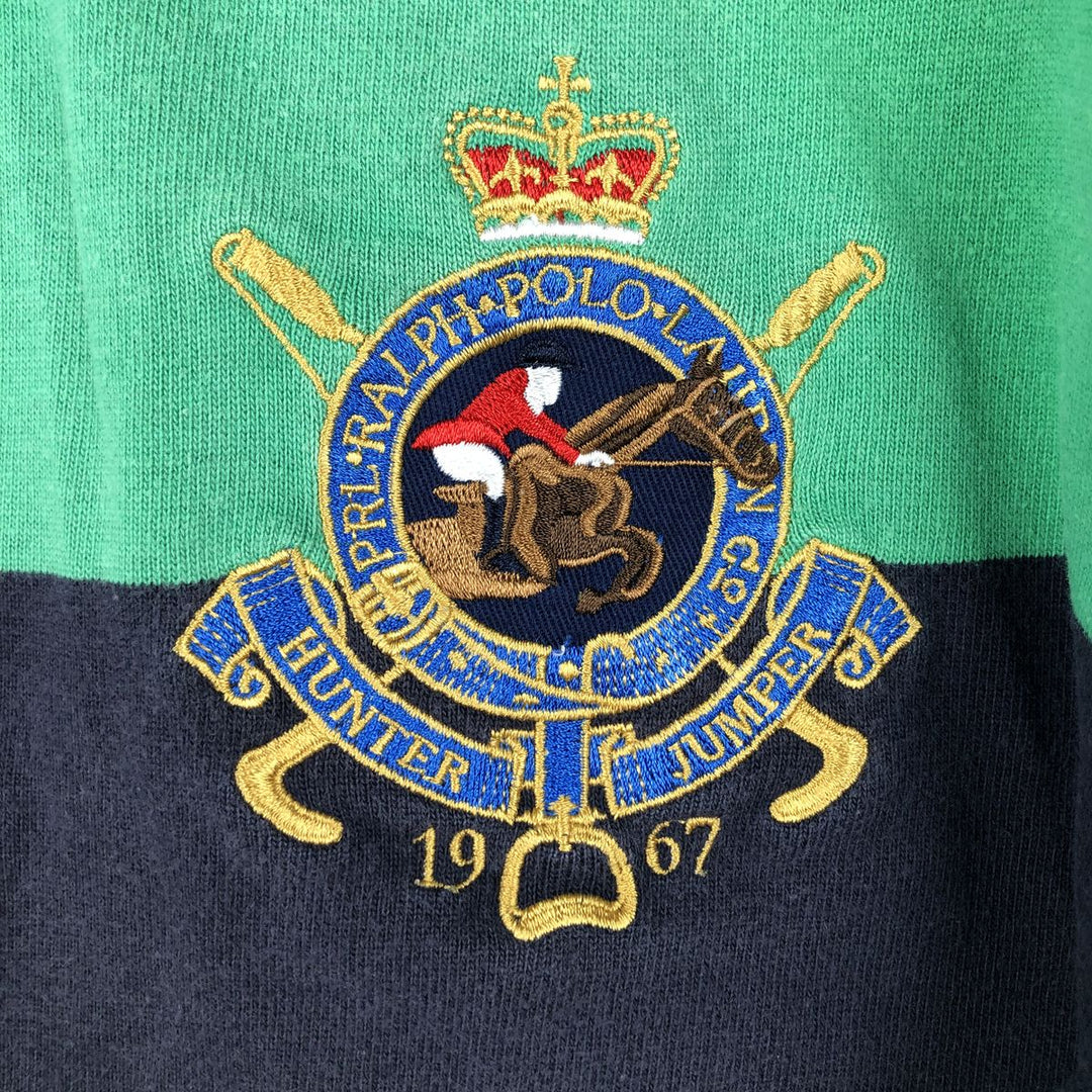 Ralph Lauren POLO by Ralph Lauren CUSTOM FIT Border Pattern Long Sleeve Rugby Shirt Men's M cotton Emerald green Vintage Second Hand