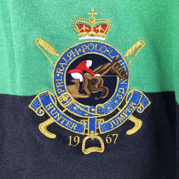 Ralph Lauren POLO by Ralph Lauren CUSTOM FIT Border Pattern Long Sleeve Rugby Shirt Men's M cotton Emerald green Vintage Second Hand