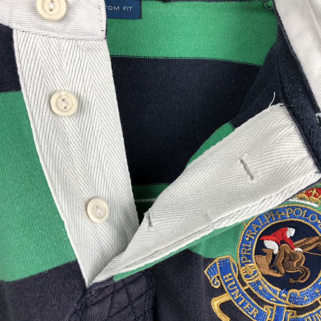 Ralph Lauren POLO by Ralph Lauren CUSTOM FIT Border Pattern Long Sleeve Rugby Shirt Men's M cotton Emerald green Vintage Second Hand