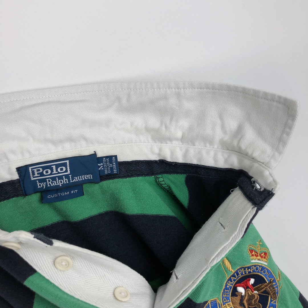 Ralph Lauren POLO by Ralph Lauren CUSTOM FIT Border Pattern Long Sleeve Rugby Shirt Men's M cotton Emerald green Vintage Second Hand