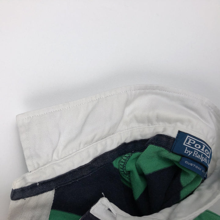 Ralph Lauren POLO by Ralph Lauren CUSTOM FIT Border Pattern Long Sleeve Rugby Shirt Men's M cotton Emerald green Vintage Second Hand