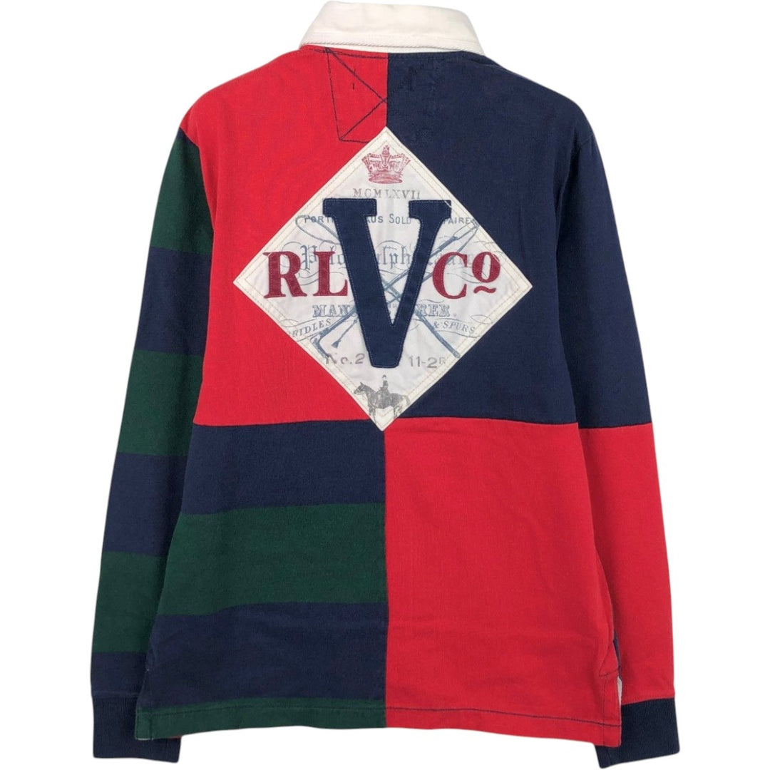 Ralph Lauren POLO by Ralph Lauren CUSTOM FIT Big Pony Crazy Pattern Long-Sleeve Rugby Shirt, Men's Size S (approx.) cotton red type Vintage Second Hand