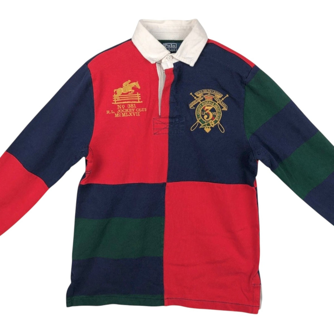 Ralph Lauren POLO by Ralph Lauren CUSTOM FIT Big Pony Crazy Pattern Long-Sleeve Rugby Shirt, Men's Size S (approx.) cotton red type Vintage Second Hand