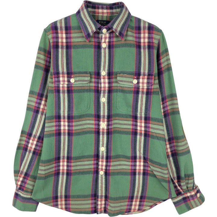 Ralph Lauren POLO RALPH LAUREN CUSTOM FIT Long-Sleeve Flannel Check Shirt, Women's Size M (approx.) cotton green type Vintage Second Hand