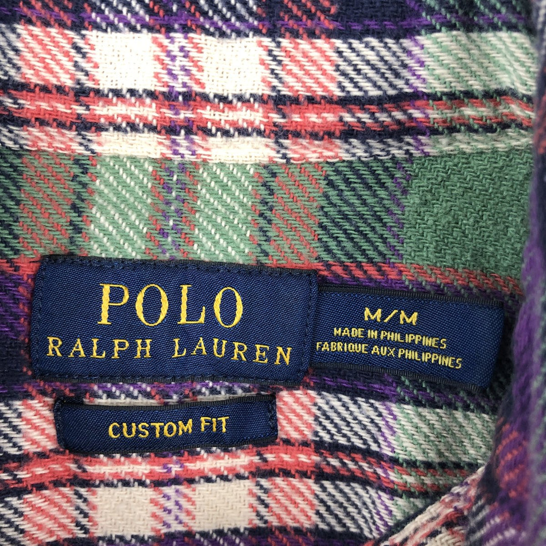 Ralph Lauren POLO RALPH LAUREN CUSTOM FIT Long-Sleeve Flannel Check Shirt, Women's Size M (approx.) cotton green type Vintage Second Hand
