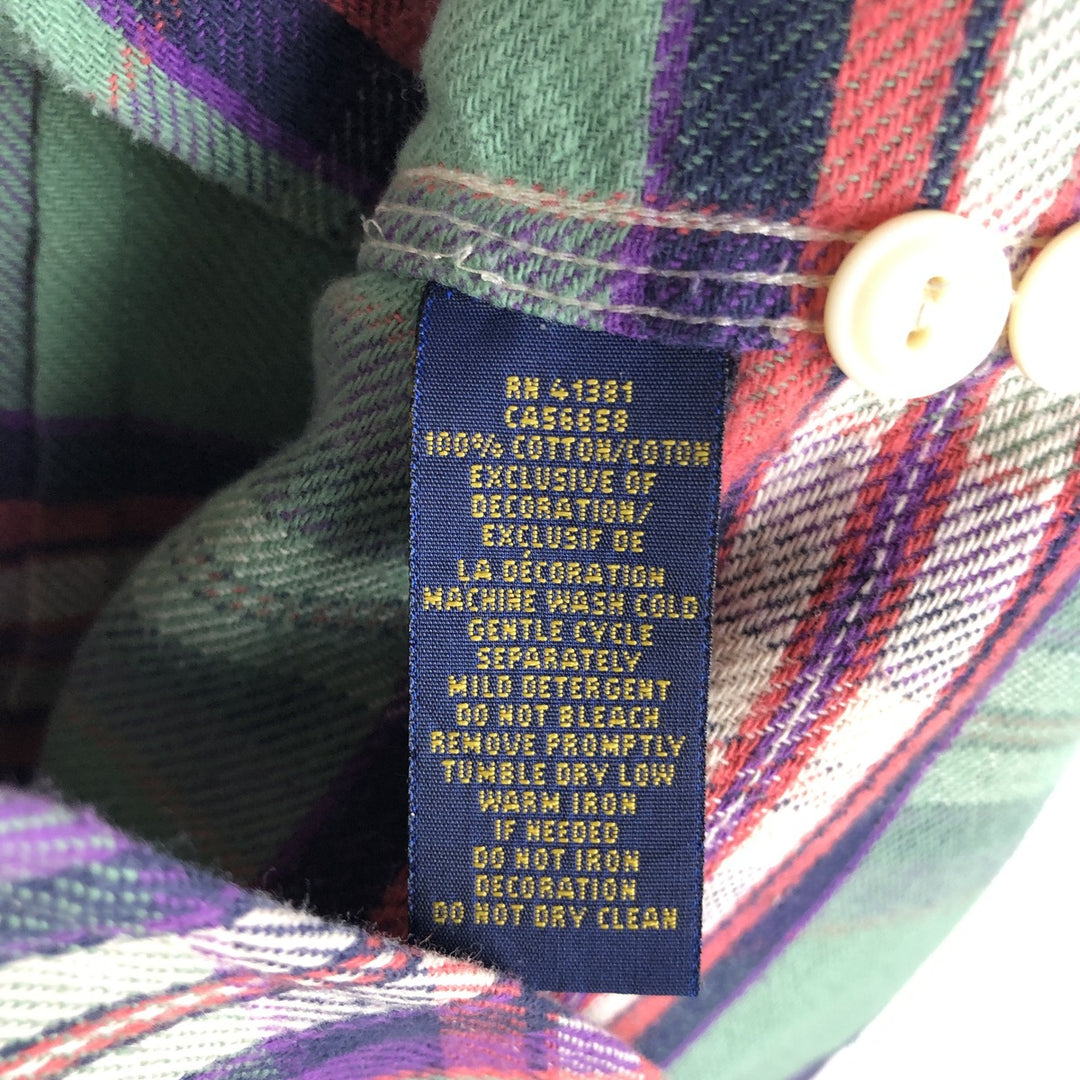 Ralph Lauren POLO RALPH LAUREN CUSTOM FIT Long-Sleeve Flannel Check Shirt, Women's Size M (approx.) cotton green type Vintage Second Hand