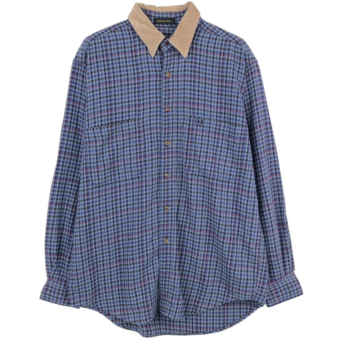 Vintage 80s-90'S Eddie Bauer black tag long-sleeved flannel plaid shirt, men's size M cotton blue type Vintage Second Hand