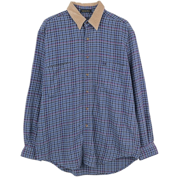 Vintage 80s-90'S Eddie Bauer black tag long-sleeved flannel plaid shirt, men's size M cotton blue type Vintage Second Hand