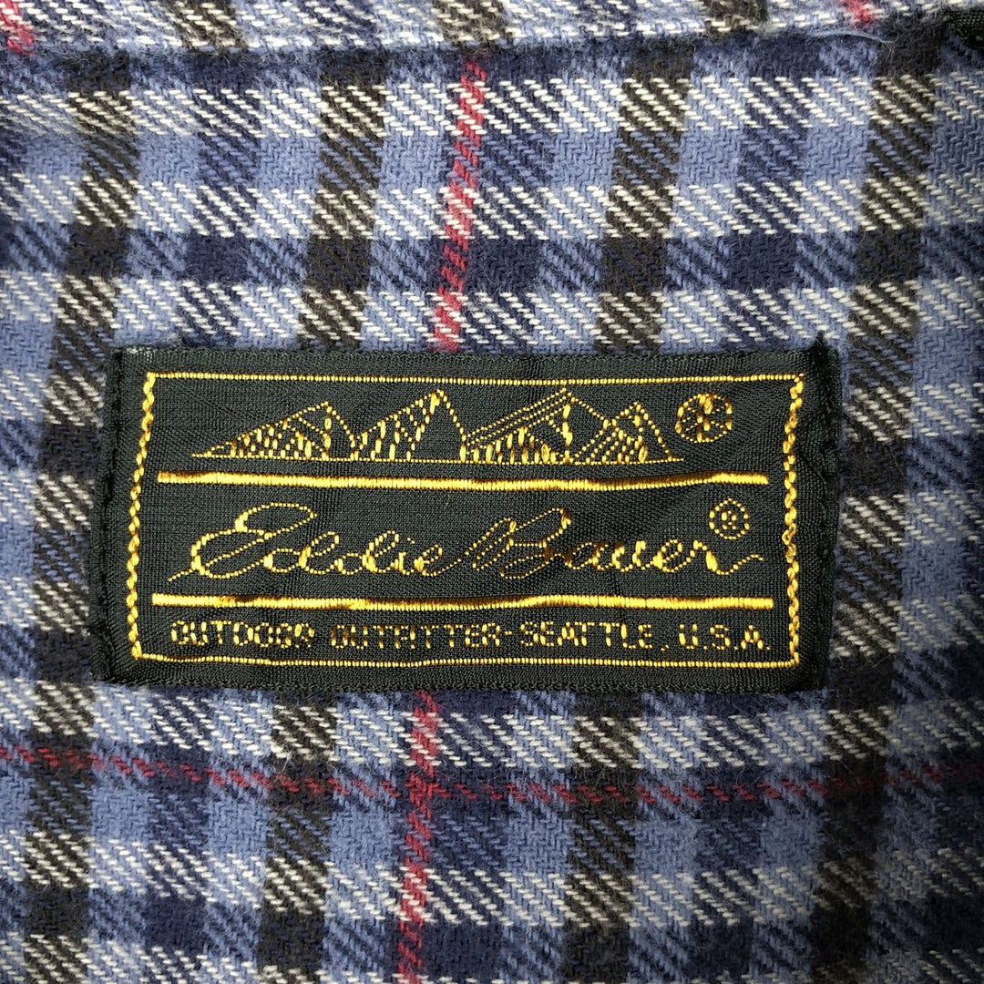 Vintage 80s-90'S Eddie Bauer black tag long-sleeved flannel plaid shirt, men's size M cotton blue type Vintage Second Hand