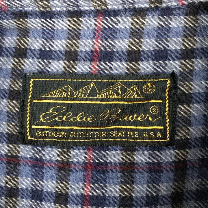 Vintage 80s-90'S Eddie Bauer black tag long-sleeved flannel plaid shirt, men's size M cotton blue type Vintage Second Hand