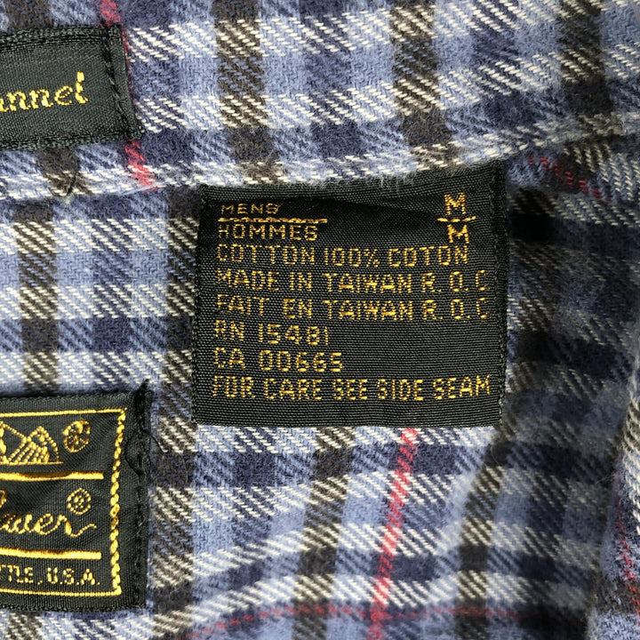 Vintage 80s-90'S Eddie Bauer black tag long-sleeved flannel plaid shirt, men's size M cotton blue type Vintage Second Hand