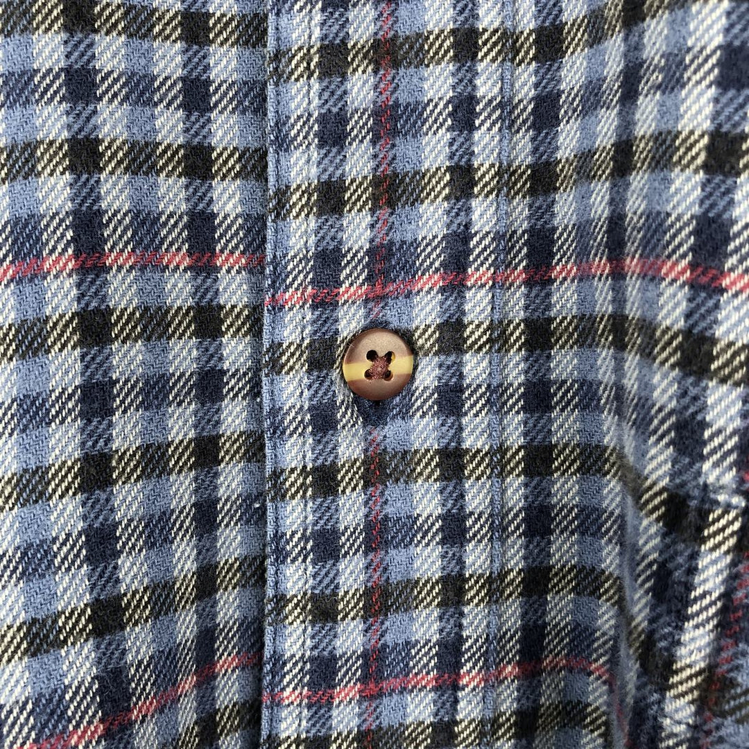Vintage 80s-90'S Eddie Bauer black tag long-sleeved flannel plaid shirt, men's size M cotton blue type Vintage Second Hand