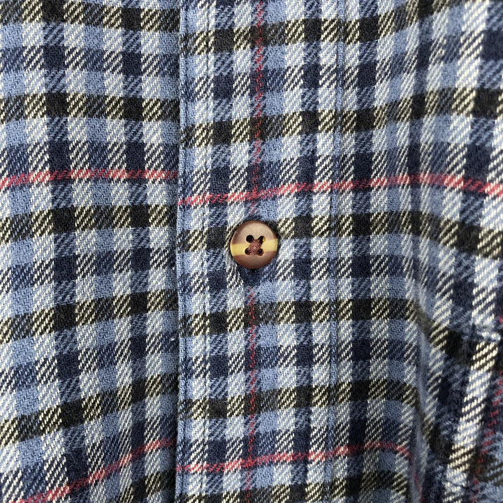 Vintage 80s-90'S Eddie Bauer black tag long-sleeved flannel plaid shirt, men's size M cotton blue type Vintage Second Hand