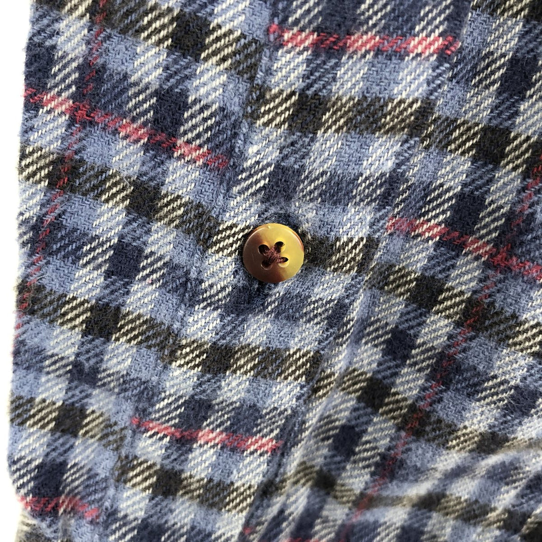 Vintage 80s-90'S Eddie Bauer black tag long-sleeved flannel plaid shirt, men's size M cotton blue type Vintage Second Hand