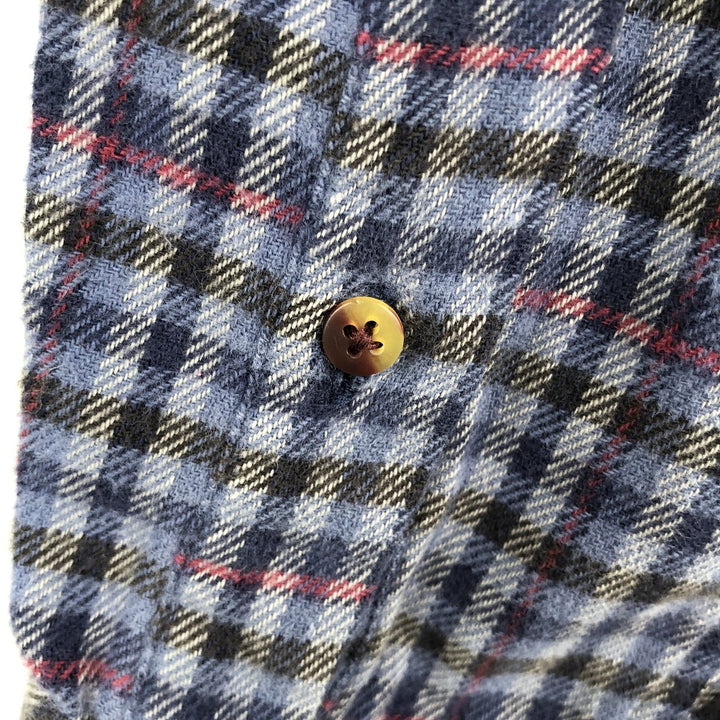 Vintage 80s-90'S Eddie Bauer black tag long-sleeved flannel plaid shirt, men's size M cotton blue type Vintage Second Hand