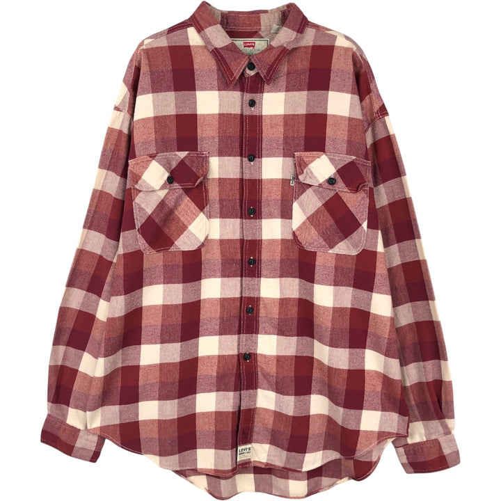 Levi's Long Sleeve Light Flannel Check Shirt, Men's Size XL cotton red type Vintage Second Hand
