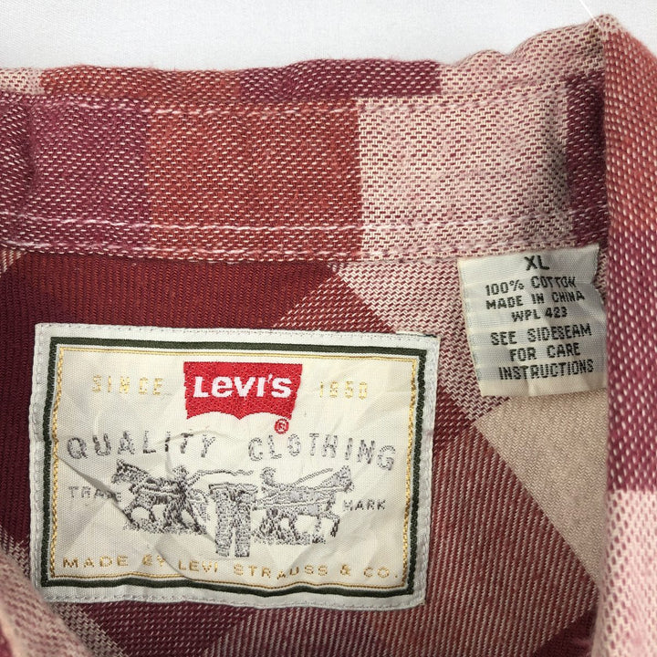 Levi's Long Sleeve Light Flannel Check Shirt, Men's Size XL cotton red type Vintage Second Hand