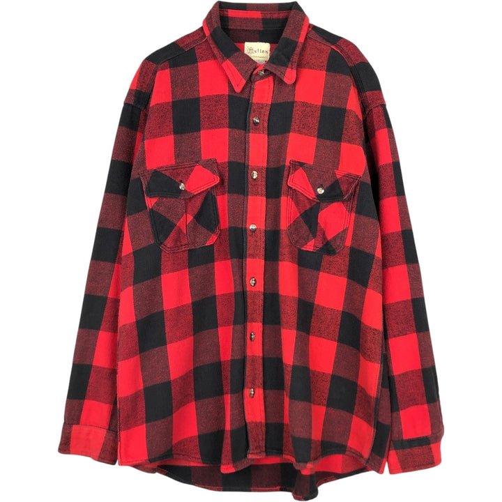 Melton Wintermaster Buffalo Check Long Sleeve Heavy Flannel Check Shirt, Made in USA, Men's XL Equivalent unclear red type Vintage Second Hand